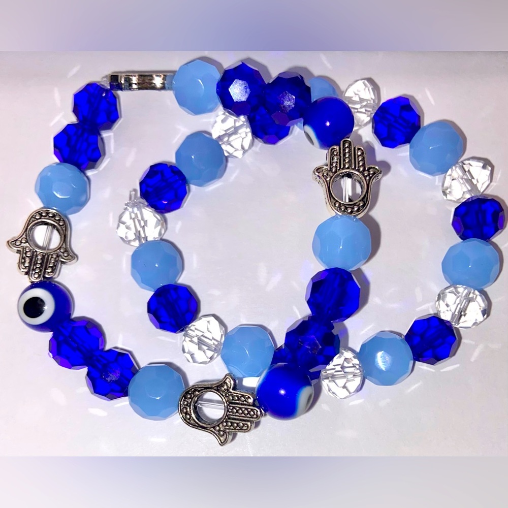 NEW HAMSA CRYSTAL BRACELETS SET OF 2